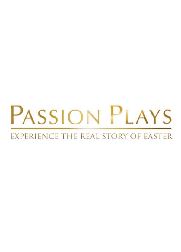 Passion Plays logo Logo for Passion Plays with words in gold saying 'Passion Plays: Experience the real story of Easter'.