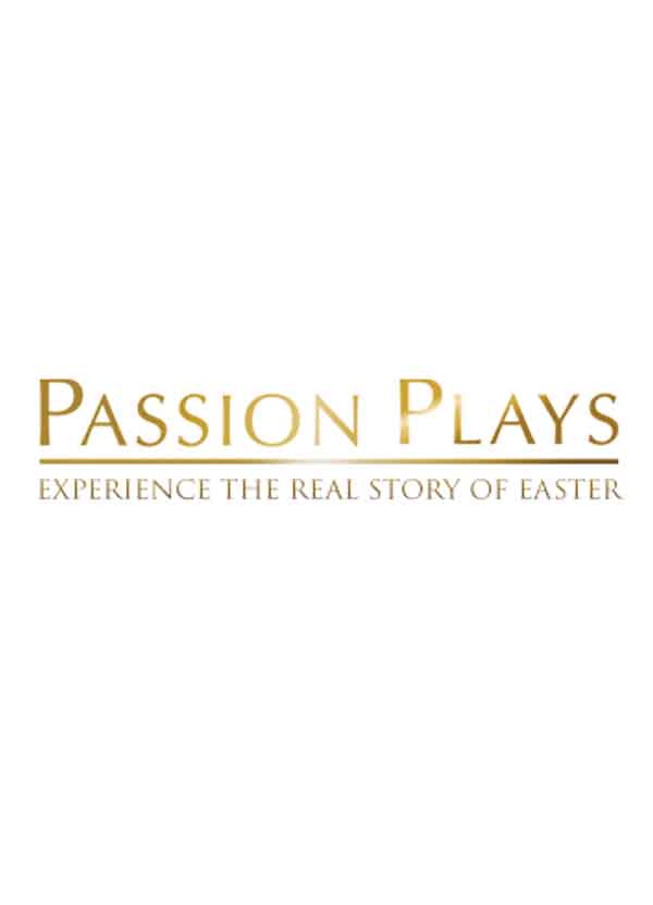 Logo for Passion Plays with words in gold saying 'Passion Plays: Experience the real story of Easter'.